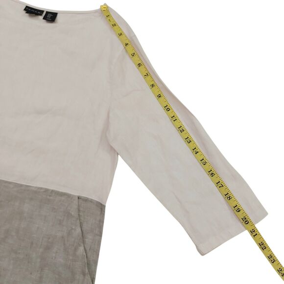 Tahari Mini Dress Womens Medium Gray Linen 3/4 Sleeve Color Block Button Back - Picture 11 of 11